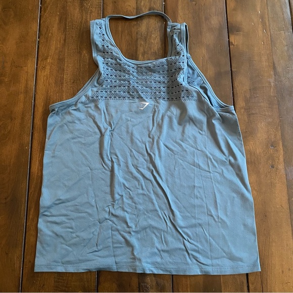 Gymshark Blue Teal Mesh Sleeveless Stretch Tank Top Size Medium, scoop neck - Picture 2 of 6